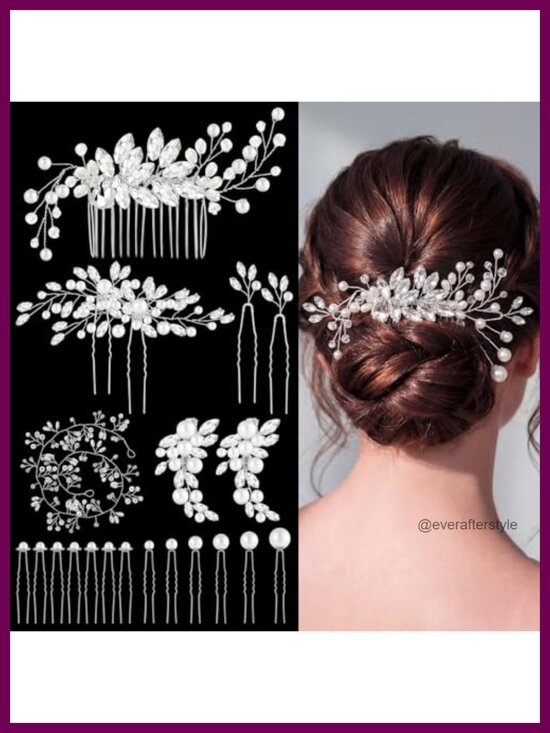 44 Pcs Wedding Hair Accessories Faux Pearl Crystal Comb Clips Rhinestone